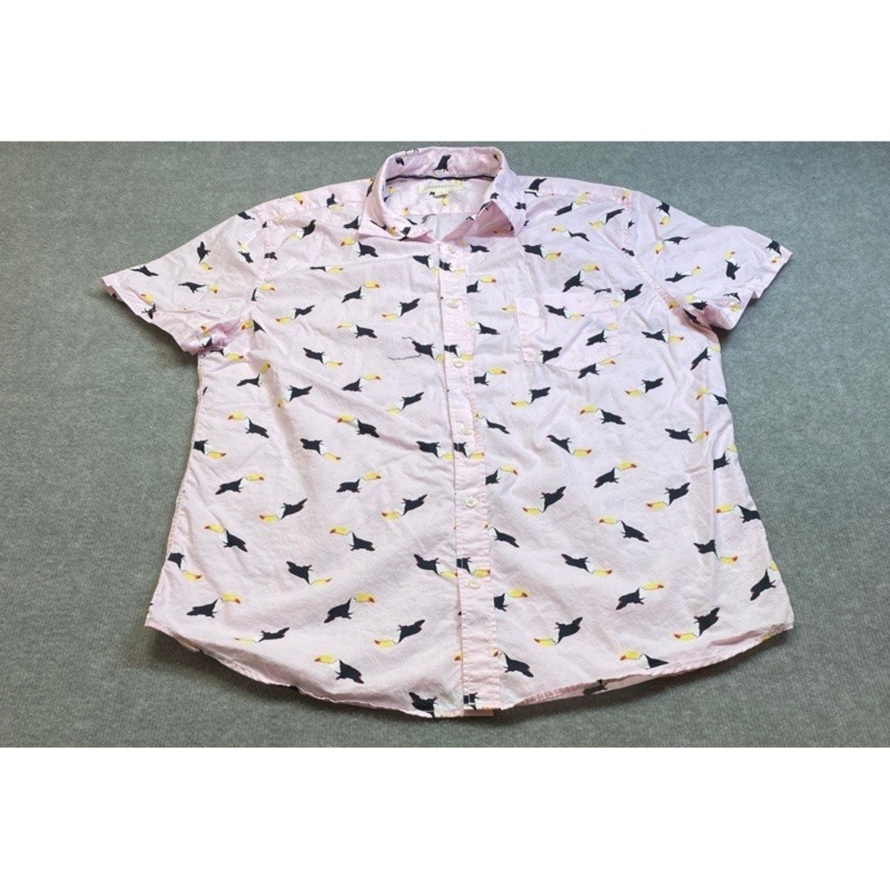 Aeropostale Button Down Shirt Men XL Pink Toucan Bird Print Short Sleeve Cotton